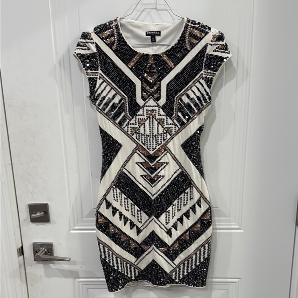 Express Black and White Sequin Bodycon Mini Dress